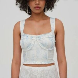 BRAND NEW 2PC For Love And Lemons Chantal Denim Corset Top And Midi Skirt